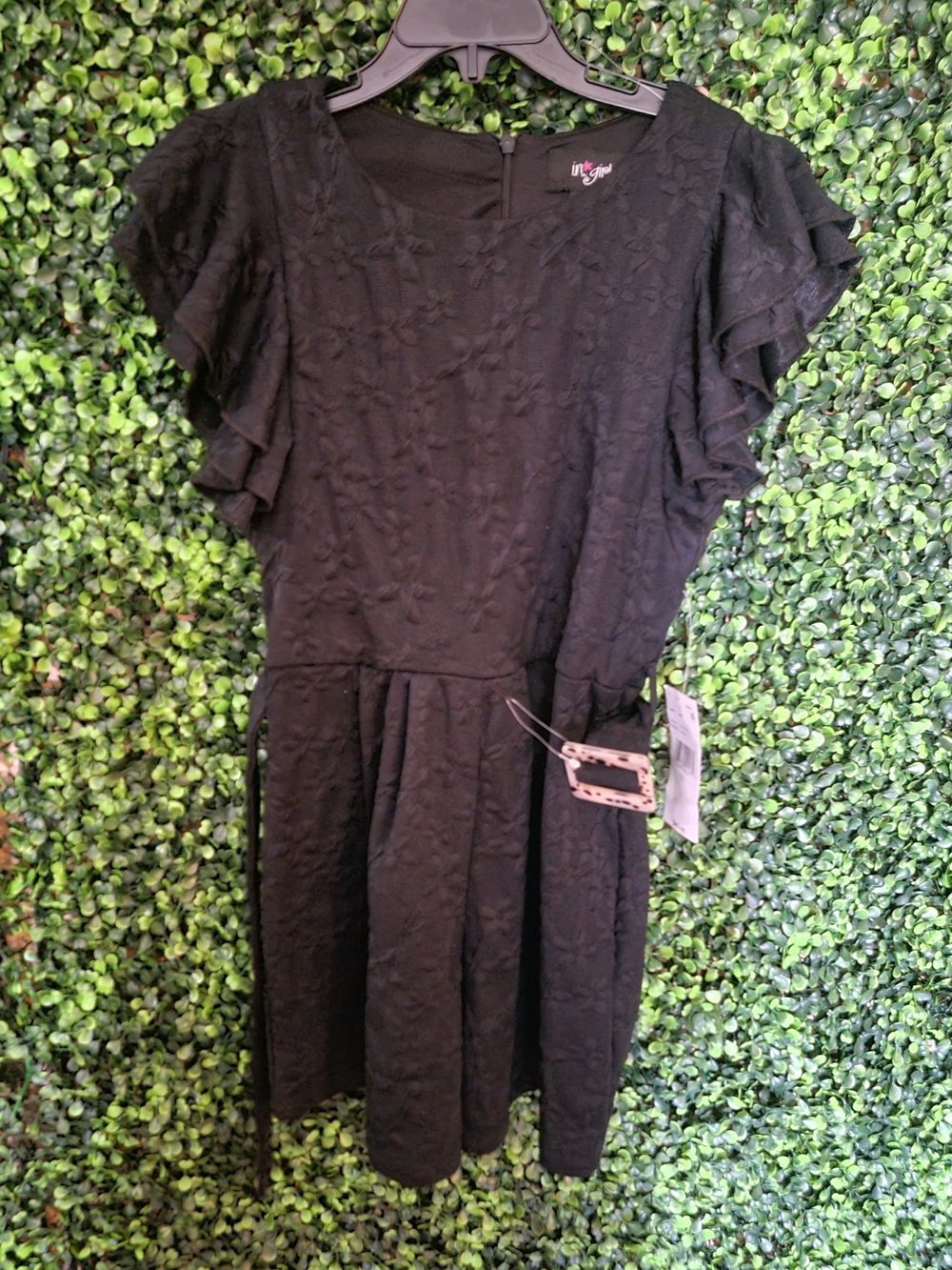 IN GIRL Black Textured Flutter Sleeve Dress